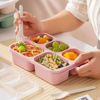 Контейнеры для обедов Bento для взрослых и детей. Многоразовые коробки для закусок с 5 отделениями для школьной работы, путешествий. Штабелируемые микроволновые печи. Безопасные кухонные инструменты. бежевый