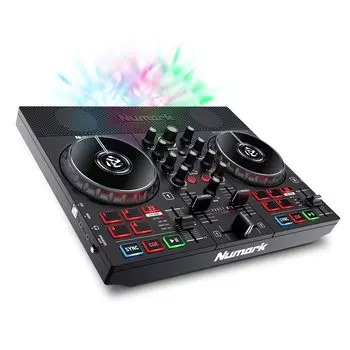 Контроллер Numark DJ с динамиком DJ-оборудование Serato DJ Lite в комплекте со светодиодной подсветкой для потоковой передачи аудиоинтерфейса Портативный DJ-микшер Numark Party Mix Live чёрный