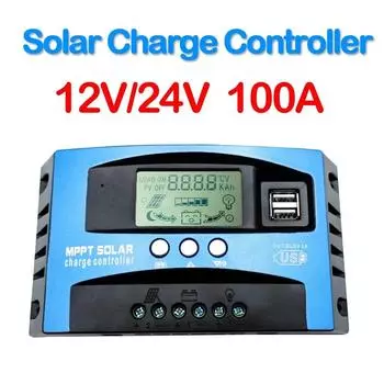 Контроллер солнечной зарядки MPPT 30A 50A 80A 100A ЖК-дисплей 12V 24V AUTO Dual USB Контроллер солнечной зарядки и разрядки