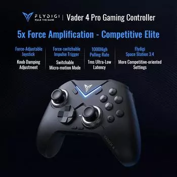 Контроллер Xiaomi Flydigi Vader 4 Pro с вибрацией, переключателем, джойстиком, беспроводной игровой джойстик 1000 Гц, поддержка ПК/коммутатора/мобильного телефона чёрный