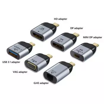 Конвертер HD-видео 8K/4K 60 Гц Type-C в USB 3.1/DP/Mini DP/VGA/совместимый с HDMI/RJ45 USB Type C «папа-мама»