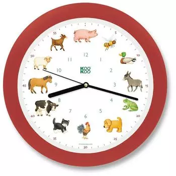KOOKOO Kids World настенные часы клубнично-красного цвета со звуками животных 12 различных сельскохозяйственных животных, показывающих время настенные часы милые настенные часы идеально подходят для