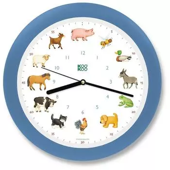 KOOKOO Kids World Небесно-голубые настенные часы с голосами животных 12 разных животных на ферме, которые говорят время Настенные часы Милые настенные часы Идеально подходят для комнат