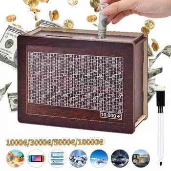 Копилка 1000/3000/5000/10000 евро, деревянная шкатулка для хранения денег, копилка с многоразовыми деньгами, креативная детская копилка
