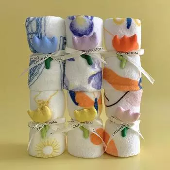 Коралловое бархатное полотенце 30*35 см, полотенце для лица с изображением тюльпана, полотенце для мытья, супервпитывающее полотенце для рук, подарок на день рождения S