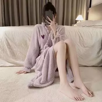 Коралловый флисовый халат для женщин, одежда для сна, зимняя ночная рубашка, ночная одежда, теплая пижама, цельная ночная рубашка с капюшоном, домашняя одежда для сна S
