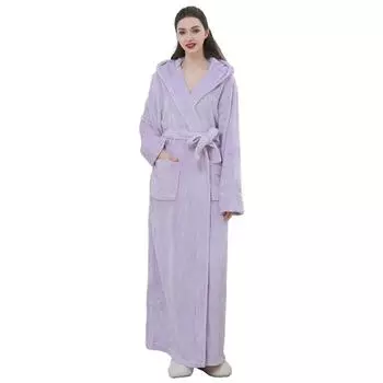 Коралловый флисовый халат с капюшоном, зимний толстый фланелевый длинный халат для пары, пижамы, теплое нижнее белье, свободная домашняя одежда, одежда для отдыха M