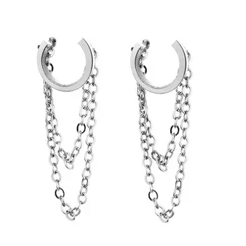 Korean Chain Tassel Round Circle No Pierced Ear Cuff Clip Earrings Ear Clip Fashion Jewelry