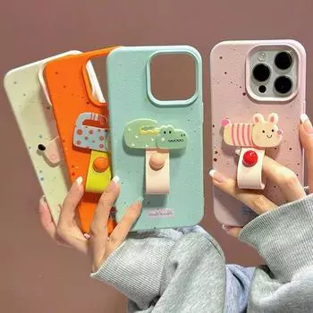Корейский милый 3D чехол для телефона с кольцом в виде собаки, кошки, кролика, для iPhone 16, 15, 14, 13, 11, 12, Pro Max Plus, X, XS, держатель, подставка, чехол For iPhone X XS белый