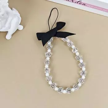 Korean Cute Bow Mobile Phone Chain Luxurious Hand -Handed Bead Wrist Rope Portable Cellphone Strap Hanging Cord Jewelry