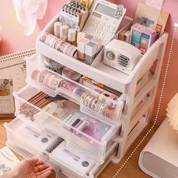 Korean Cute Rabbit Makeup Box Desktop Makeup Storage Box Drawer style Jewelry Storage Organizer Storage Shelves белый