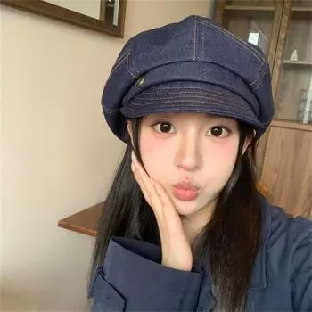 Korean Denim Beret Spring Autumn Painter Hat Retro Octagonal Hats Men and Women