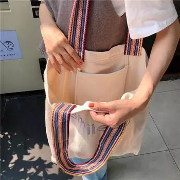 Korean fabric embroidered smiley face large capacity student shoulder women s bag bag