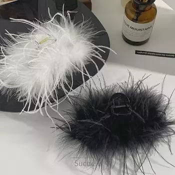 Korean Ins-Style High-Grade Plush Ostrich Feather Shark Hair Clip