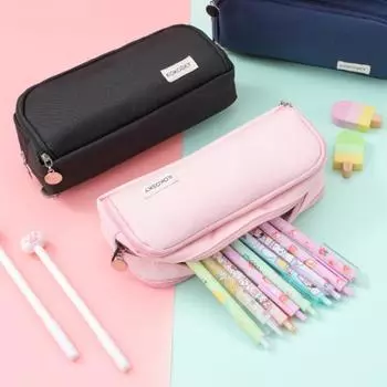 Korean Large Capacity Pencil Case Cute 3 Compartment Pouch Stationary Pen Storage Bag Students Style 9