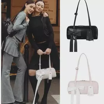 Korean Microfiber Boston Shoulder Bag with Headphone Pocket грязно-белый