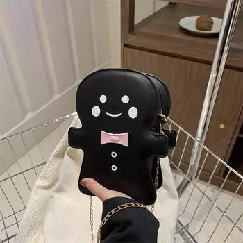Korean simple, fashionable and high-texture cute snowman bag 2024 winter new niche design chain oblique span bag чёрный