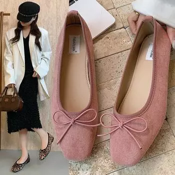 Korean single shoes women s spring 2025 new flat bottom pointed head versatile light mouth bow grandma shoes French ladyshoes 35 красный