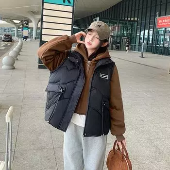 Korean stitching fake two-piece cotton clothes women hooded 2025 new style all-matching fashionable women s thick coat M