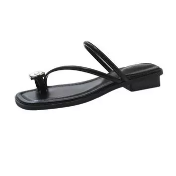 Korean Style Fashionable Square Toe Versatile Slippers Lazy Slippers 2024 New Summer Style Large Size Flat Slippers for Women 35 чёрный
