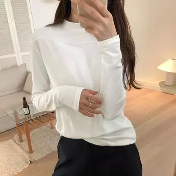 Korean Style Half Turtleneck Long-sleeved T-shirt for Women Autumn New Solid Color Bottoming Shirt Loose and Slim Inner Top S