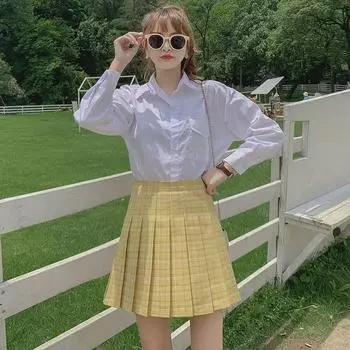 Korean Style High Waist Pleated A-Line Skirt for Female Students - Versatile for Autumn, Winter, Spring, and Summer L