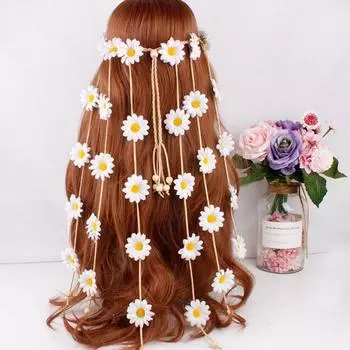 Korean Style Long Tassels Head Hoop Daisy Flower Tiara Elegant Sunflower Hairband Girls
