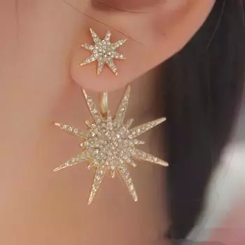 Серьги-звезды из металла в корейском стиле с бриллиантами, модные женские серьги-звездочки с бриллиантами (Один)