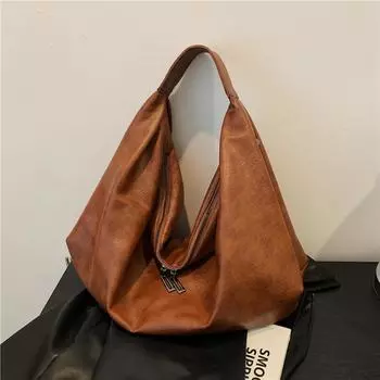 Korean Style PU Dumpling Bag Retro Tote Bag Shoulder Bag Large Capacity Underarm Bag Travel