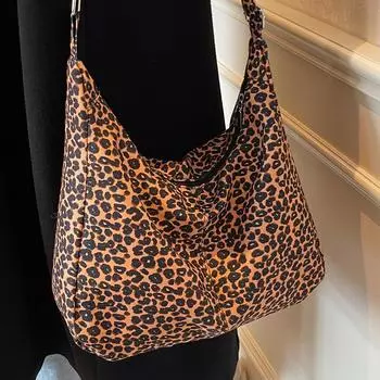 Korean Style Trendy Leopard Print Large Capacity Tote Bag New Casual Women s Shoulder Bag Retro Crossbody Bag