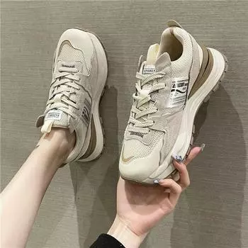 Korean Version Breathable Sneakers Women Thick Bottom 2024 New Fashion Casual Simple All-match Running Womens Shoes Autumntime 35 серый
