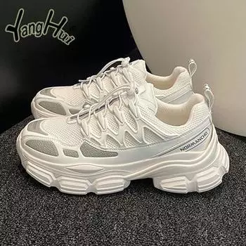 Korean Version Mesh Breathable Comfortable Thick Bottom Sneakers 2024 New Fashion Simple All-match Anti-slip Women Shoes Summer 35 зелёный