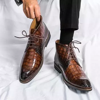 Korean Version of Fashion Casual High Top Leather Shoes Brand Men s Pointed High Top Chelsea Leather Shoes Business Casual Shoes 38 чёрный