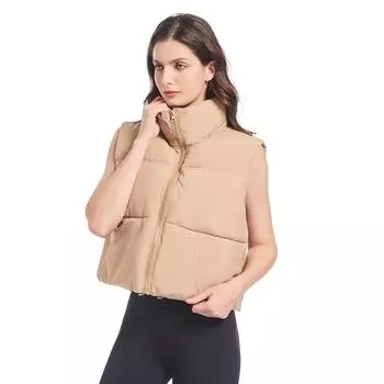 Korean version of simple and fashionable lazy stand-up collar zipper design sense drawstring waist thin versatile outer wear vest top women M чёрный