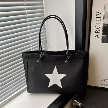 Korean version of simple large-capacity tote bag Japanese leisure trendy brand shoulder bag large-capacity student class commuter bag female чёрный