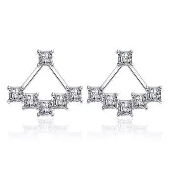 Korean Version of Square Zircon Rear-hanging Stud Earrings, Women s Simple Silver Stud Earrings, Women s Silver Jewelry, Earrings and Ear Jewelry.