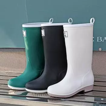 Korean version of tall rain shoes women s adult water boots tall waterproof and non-slip outer wear Martin boots camping rain shoes locomotive 36 белый