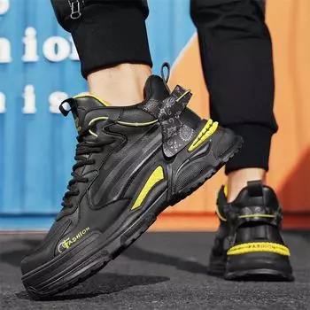 Korean version of the four-season medium-top platform heightening shoes, youth fashion trend sports shoes, lace-up wear-resistant trendy men s shoes 39