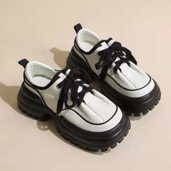 Korean Version Women s Leather Shoes Thick Bottom Elevated Increase 2024 New Casual Simple All-match Women Shoes Autumntime 35 покинуть белый