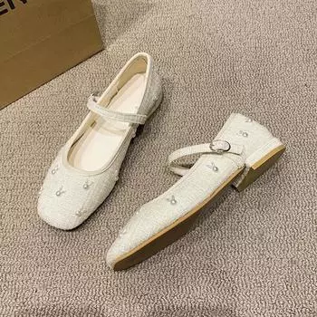 Korean Version Xiaoxiangfeng Little Rabbit Low-heel Shoes for Women 2024new Fashion Round Head Anti-slip Women Flat Shoes Spring 35 чёрный