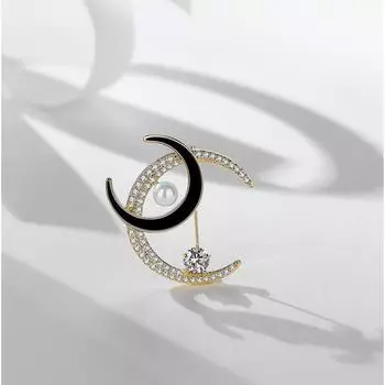 Корейская брошь Dongdaemun Pin Аксессуары Одежда Западное украшение Flash Diamond Bright Moon Брошь золотой