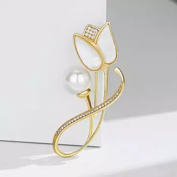 Корейская брошь-тюльпан, женская элегантная булавка с жемчугом, корейская модная брошь-цветок, аксессуары для пальто и костюма