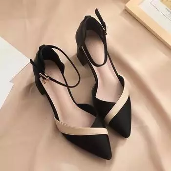 Корейская мода Hollow Single Shoes 2024 Новые летние универсальные цветные элегантные женские туфли с пряжкой в одну линию на высоком каблуке 34 абрикосовый