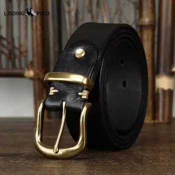 Корейская мода Ретро Натуральная кожа Кожаный ремень Медная пряжка Повседневный ремень для брюк 100cm чёрный
