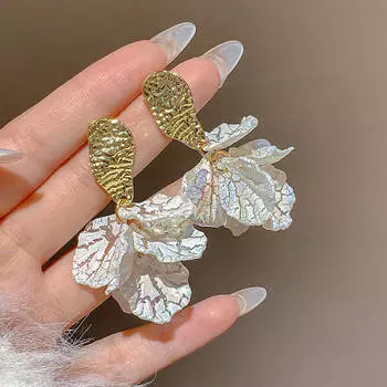 Корейская Мода Серьги-подвески из Имитации Ракушки Элегантные Серьги-капли для Невесты с Белыми Кристаллами в виде Цветка Аксессуары для Вечеринки для Женщин Новые