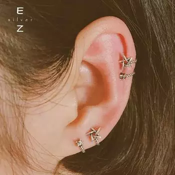 Корейская серебряная серьга-клипса S925 со звездой — прокол не требуется Single!