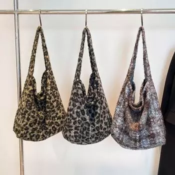Корейская сумка Ins Style из искусственного плюша ягненка, новая сумка на плечо на осень и зиму, модная универсальная сумка с леопардовым принтом