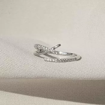 Корейская версия Cross Line Ring Женское легкое роскошное нишевое кольцо с цирконием, регулируемое по размеру, осенние и зимние украшения