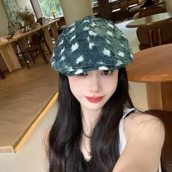 Корейская версия Ins Retro Hole Craft Denim Berets Caps для женщин Весна и осень Модные универсальные повседневные шляпы Forward для мужчин 56-58cm темно-синий
