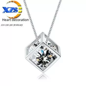 Корейская версия Love Cube Diamond Zircon кулон ожерелье для женщин single pendant without chain белый